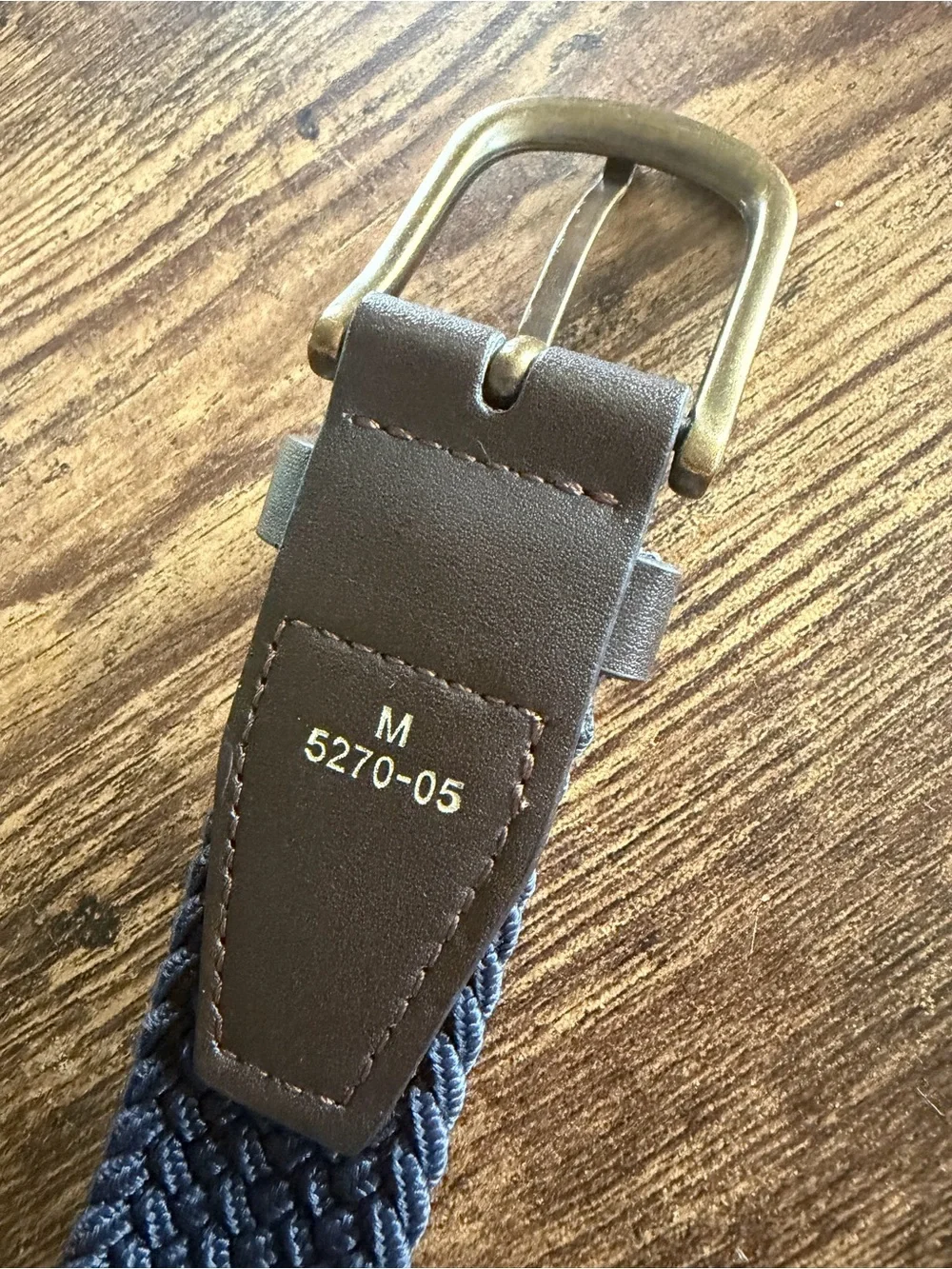 Bass Navy Woven Belt with Brown Leather and Brass Buckle